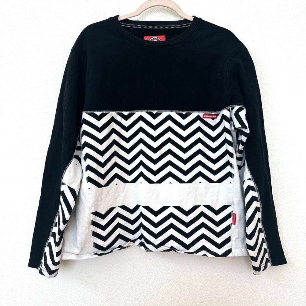 Sprayground Black and White Chevron Long-Sleeve Shirt, Size M